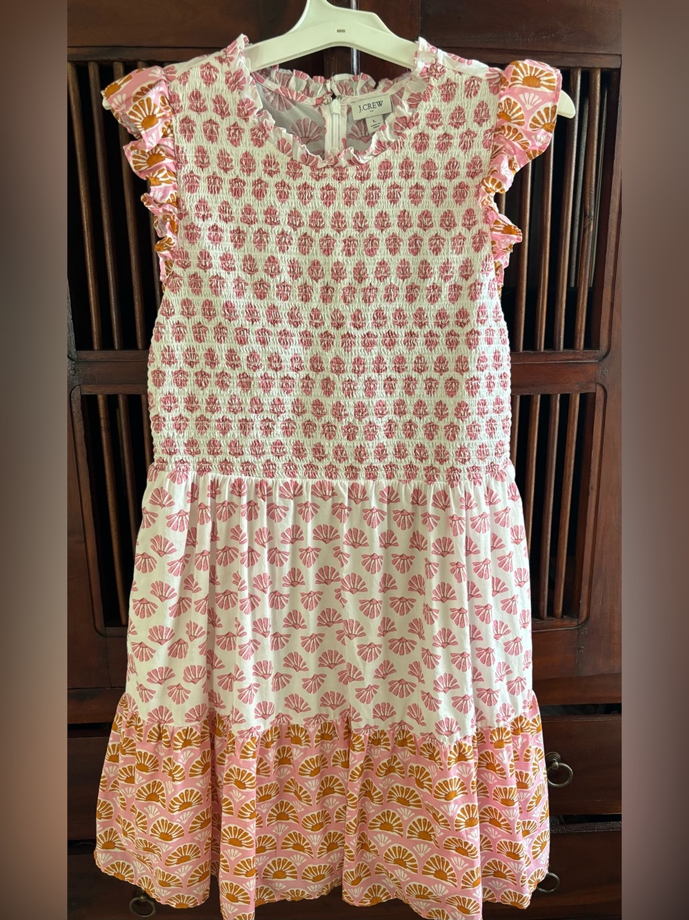 J. Crew Pink Shell-Print Tiered Dress